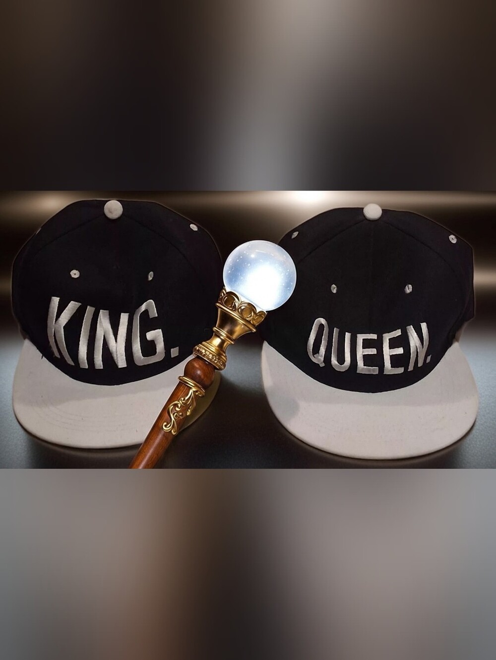 King & Queen Matching Black and White Snapback Hats